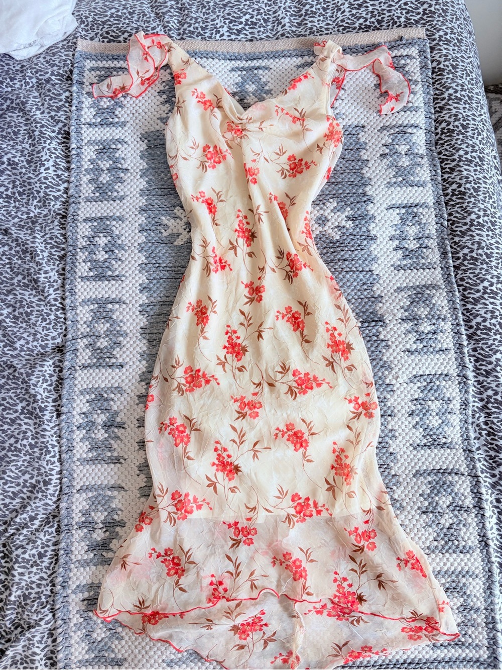 90s jonathan martin Cream Midi Slip Dress with Coral Floral Print